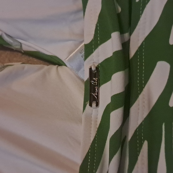 Anne Cole Green White Zebra Stripe V-Wire One Piece Swimsuit Size 18W Shirred - Picture 7 of 10